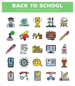 Collection of Back to School Icons in a Grid Stock Illustration
