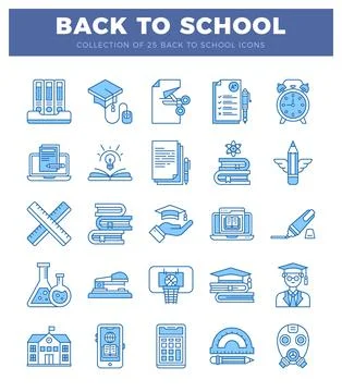 Collection of back to school icons on white background Ilustración de archivo