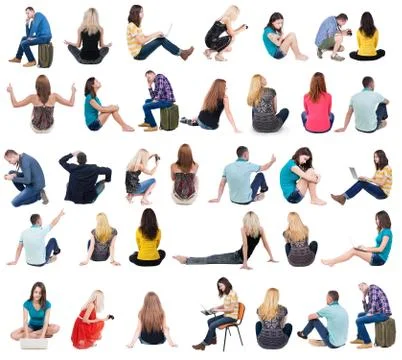 Collection back view of sitting people Stock Photos