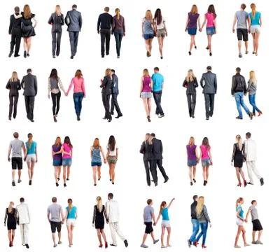 Collection Back view of walking young couple Stock Photos