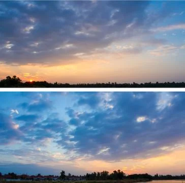 Collection of backgrounds with sunset sky Stock Photos