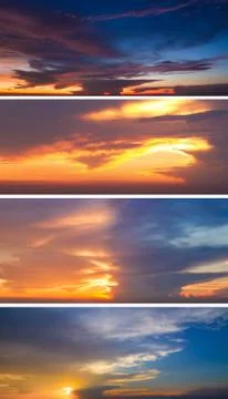 Collection of backgrounds with sunset sky Stock Photos
