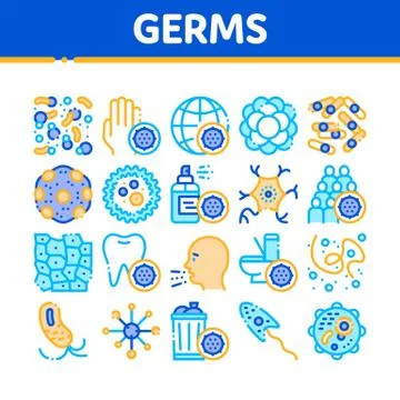 Collection Bacteria Germs Vector Sign Icons Set Stock Illustration