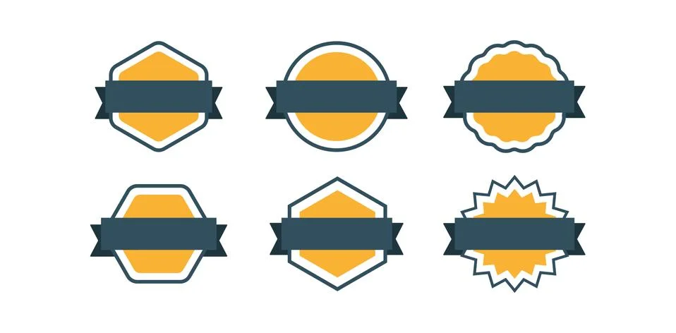 Collection of badges with label, flat style vectors Stock Illustration