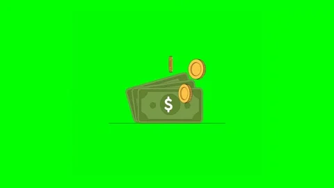 Collection of Banknotes and Coins With Dollar Symbol on Green Background Vidéo 333315929