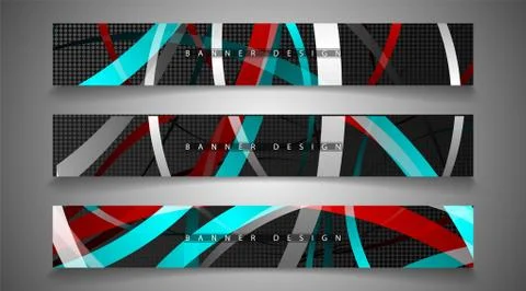 Collection of banner sets. background of irregular colorful wave bands. vecto Stock Illustration