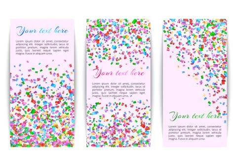 Collection of banners with confetti Stock Illustration