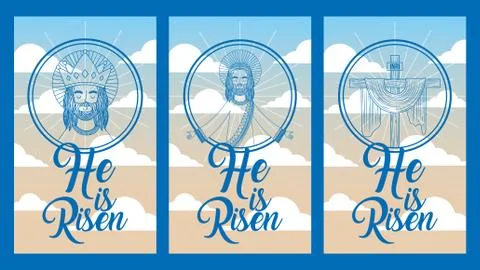 Collection banners he is risen jesus in heaven image Stock Illustration