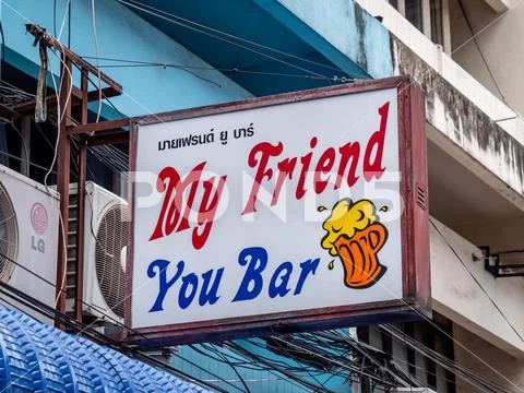 Collection of bar, club and gogo signs from the famous soi 6 street in Pattaya T Stock Photos