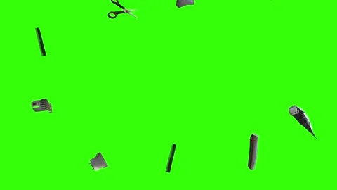 Collection of barber tools and grooming accessories on a green screen background Stock Footage 340888953