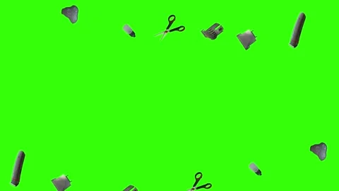 Collection of barber tools and grooming accessories on a green screen background Stock Footage 340888956