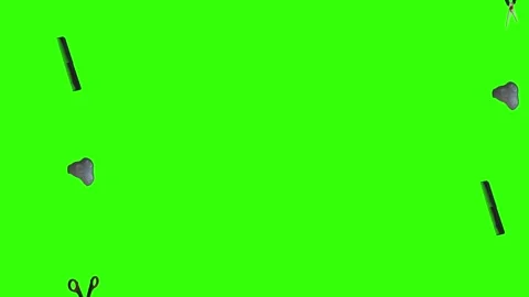 Collection of barber tools and grooming accessories on a green screen background Stock Footage 340888957