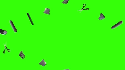 Collection of barber tools and grooming accessories on a green screen background Stock Footage 340888958