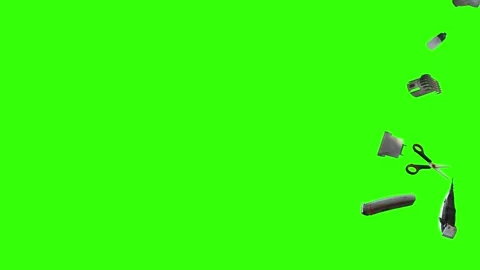 Collection of barber tools and grooming accessories on a green screen background Stock Footage 340888962