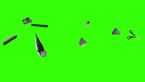Collection of barber tools and grooming accessories on a green screen background Stock Footage 340888964