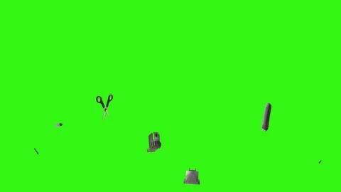 Collection of barber tools and grooming accessories on a green screen background Stock Footage 340888981