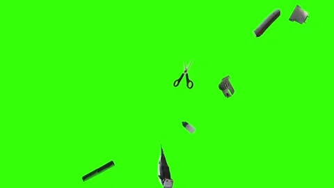 Collection of barber tools and grooming accessories on a green screen background Stock Footage 340888982