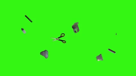 Collection of barber tools and grooming accessories on a green screen background Stock Footage 340888986