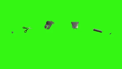 Collection of barber tools and grooming accessories on a green screen background Stock Footage 340888989