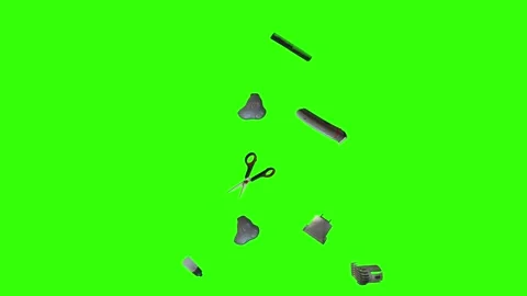 Collection of barber tools and grooming accessories on a green screen background Stock Footage 340889016