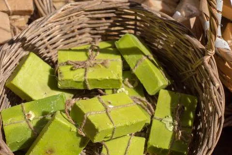 Collection of bars of hand made soap Stock Photos