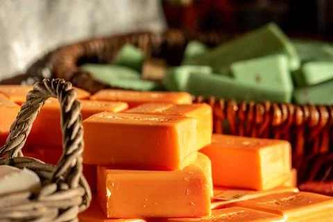 Collection of bars of hand made soaps Stock Photos