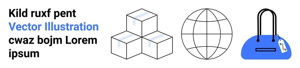 Collection of Basic Business and Logistics Icons Boxes, Globe and Handbag Stock Illustration