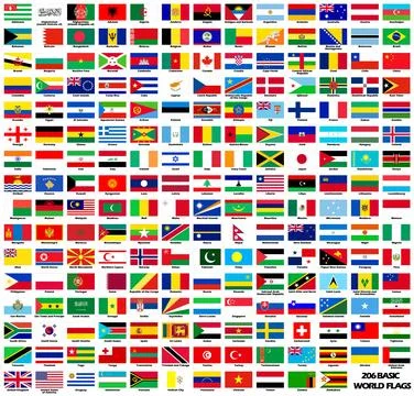 Collection of basic rectangular style world flags Illustrazione stock