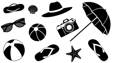 A collection of beach and summer vacation items Stock Illustration