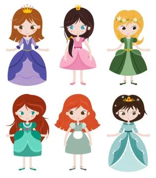 Collection of beautiful princesses Stock Illustration