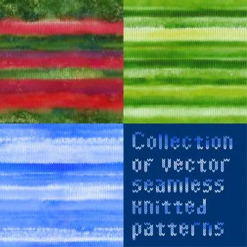 Collection of beautiful seamless vector knitted patterns Stock Illustration