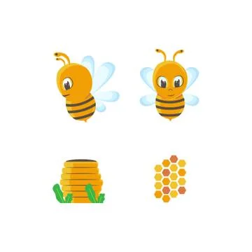 Collection of bee and honey vector illustration for design element Stock Illustration
