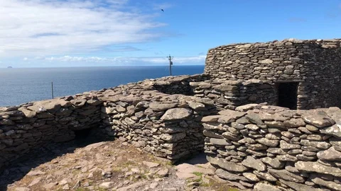 Collection of beehive huts found on the Slea head Stock Footage 92534069