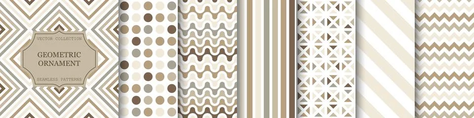 Collection of beige seamless geometric patterns. Abstract fashion neutral Stock Illustration