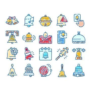 Collection of bell doodles and notification icons Stock Illustration