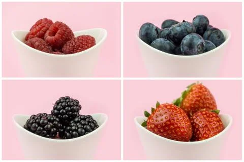 Collection of berries in bowles Stock Photos