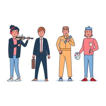Collection of big set isolated various occupations or profession people wearing Stock-Illustration