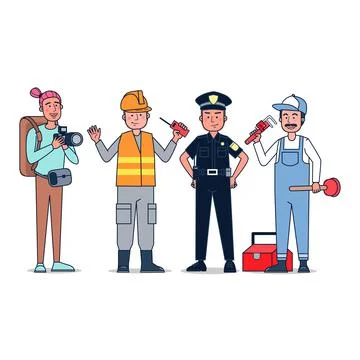 Collection of big set isolated various occupations or profession people wearing イラスト素材