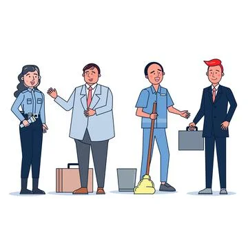 Collection of big set isolated various occupations or profession people wearing Stock Illustration