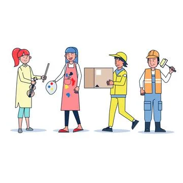 Collection of big set isolated various occupations or profession people wearing Stock-Illustration