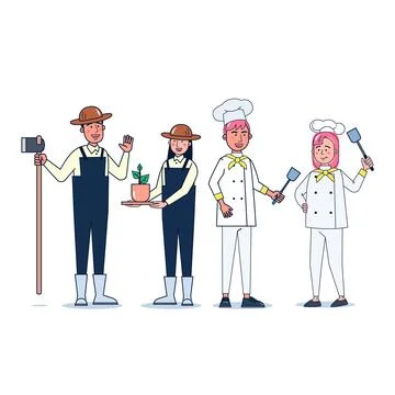 Collection of big set isolated various occupations or profession people wearing Stock Illustration