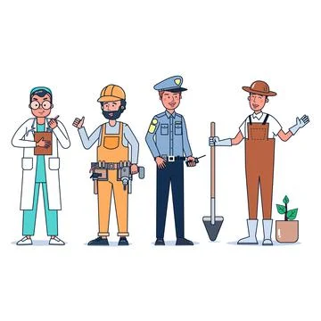 Collection of big set isolated various occupations or profession people wearing Stock Illustration