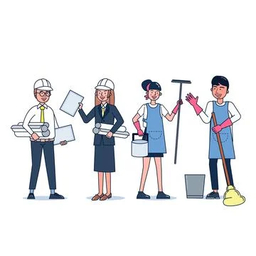 Collection of big set isolated various occupations or profession people wearing Illustrazione stock
