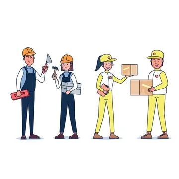 Collection of big set isolated various occupations or profession people wearing Stock Illustration