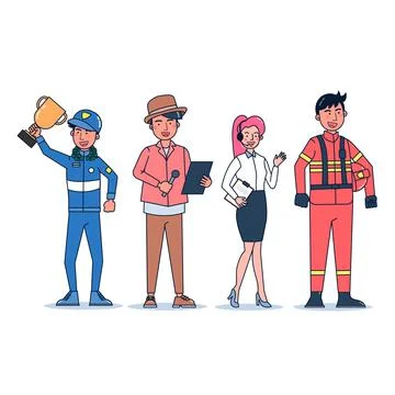Collection of big set isolated various occupations or profession people wearing Stock Illustration