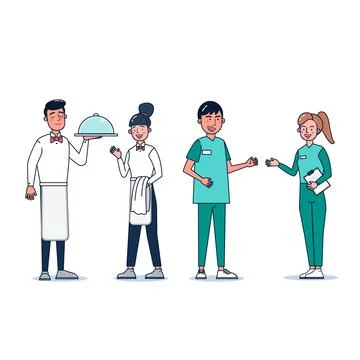 Collection of big set isolated various occupations or profession people wearing Stock-Illustration