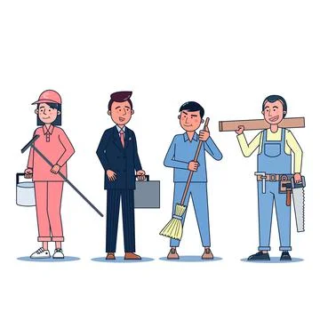 Collection of big set isolated various occupations or profession people wearing Stock Illustration