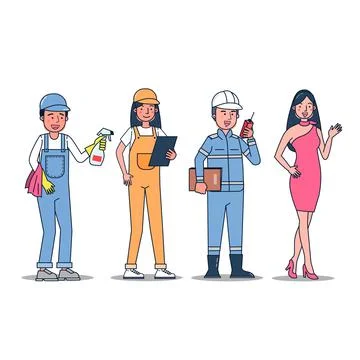Collection of big set isolated various occupations or profession people wearing Illustrazione stock
