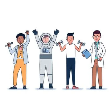 Collection of big set isolated various occupations or profession people wearing Stock Illustration