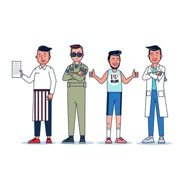 Collection of big set isolated various occupations or profession people wearing Stock Illustration